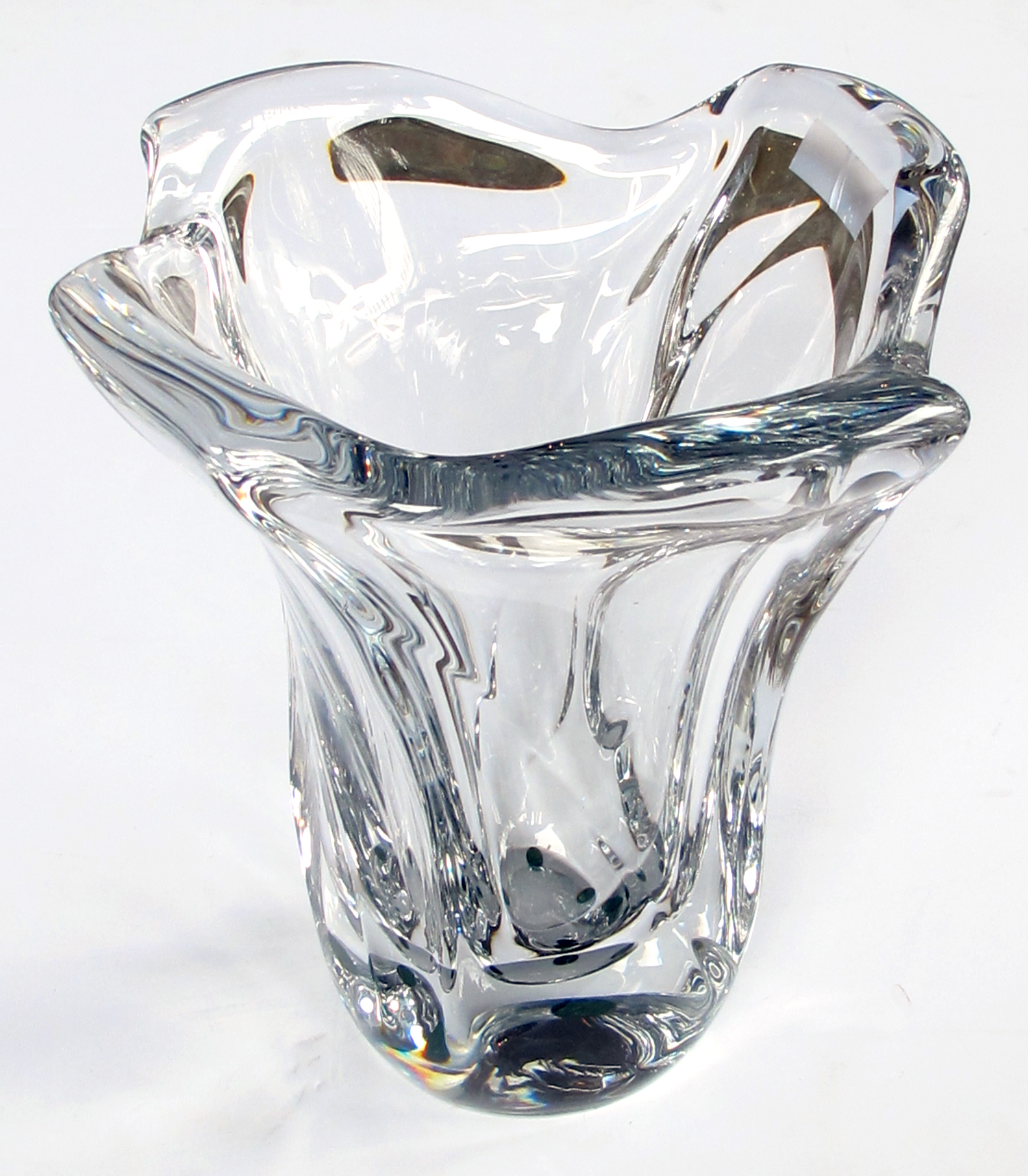 an impressivelylarge and heavy french daum clear crystal vase c. 1945