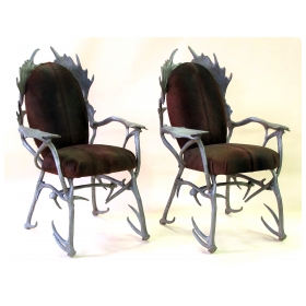  fanciful pair of american 1970's aluminum antler arm chairs designed by Arthur Court, San Francisco (1928-2015) 