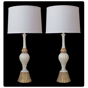 a shapely pair of italian 1950's baluster-form carrara marble lamps with giltwood mounts