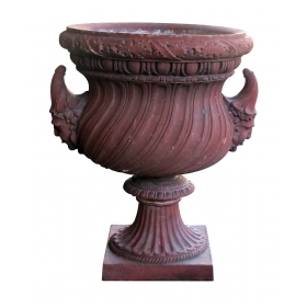 stunning english neoclassical style terra cotta garden urn with mask handles  