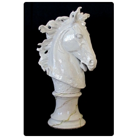  monumental and expressive italian majolica mid-century white-glazed horse head