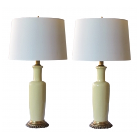 a good quality pair of frederick cooper 1960's chartreuse glazed ceramic lamps