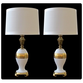 elegant pair of german white porcelain lamps with gilt decoration