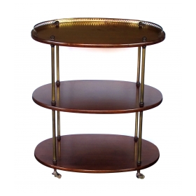 a handsome english 3-tier solid mahogany oval etagere with brass mounts