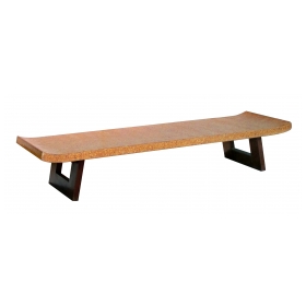 Asian-inspired Paul Frankl for Johnson Furniture cork top bench or low table with open wooden supports