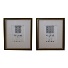 a handsome pair of american architectural engravings depicting taverns