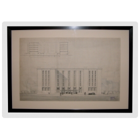 a fine and grandly-scaled french architectural drawing of the 'credit municipal' building