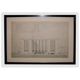 a fine and grandly-scaled french architectural drawing of the 'credit municipal' building