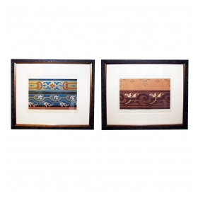 A Boldly Rendered Pair of French Art Nouveau Prints of Architectural Interior and Exterior Details b