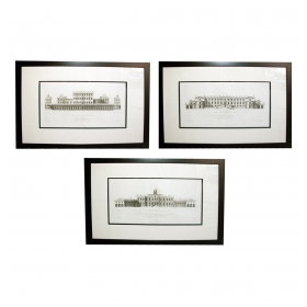 a grand and rare set of three double-page english architectural copper engravings by british architect, colen campbell (b. 1676 d. 1729)