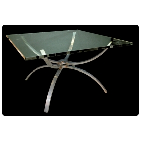 a chic italian 1960's nickel-plated cocktail Tables with square clear glass top