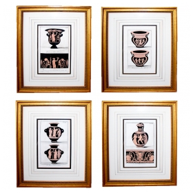 a well-executed set of 4 hand-colored copper engravings of attic red classical urns