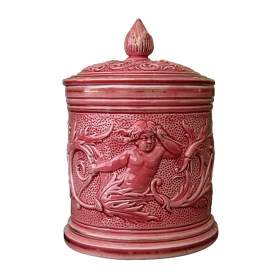 a rare austrian art nouveau rose glazed majolica covered jar by Bernard Bloch