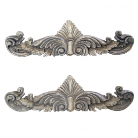 a curvaceous pair of american neoclassical style gray painted wooden anthemion wall carvings