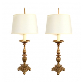 substantial pair of french baroque style bronze pricket sticks now mounted as lamps