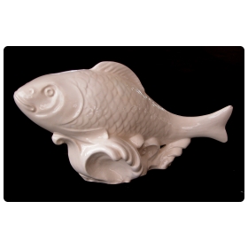 a lively and large-scaled italian mid-century ivory-glazed faience fish sculpture