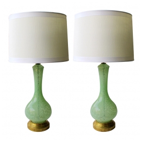 a shapely pair of italian mid-century celadon-green bottle-form glass lamps