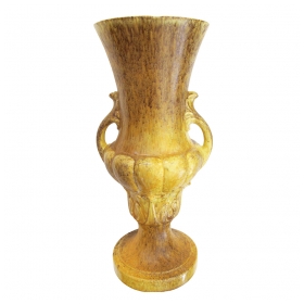 a large american mid-century baluster-form yellow and green glazed ceramic urn by haeger