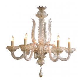 venetian mid-century aventurine-glass 6-light chandelier with large-scaled foliate elements