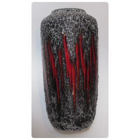 a striking west german 1960's ovoid form black and white glazed lava pot with red highlights