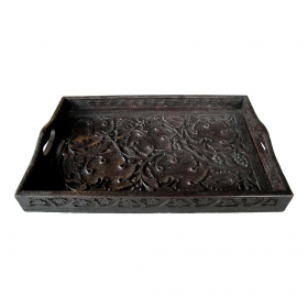a well-carved german black forest rectangular wooden tray