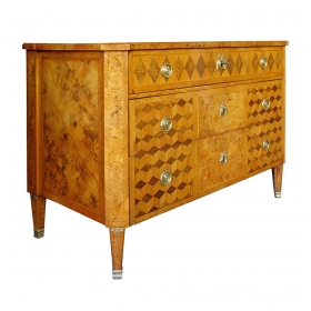 a handsome swedish gustavian alder root parquetry 3-drawer chest