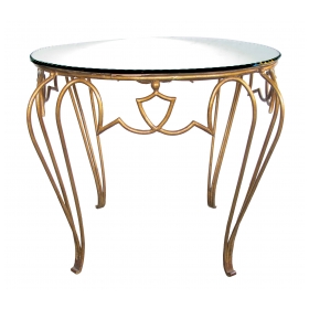 a chic french art deco gilt-iron circular Tables with mirrored top; by rene drouet
