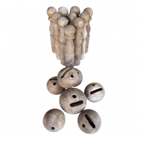 a charming english carved wood skittles set