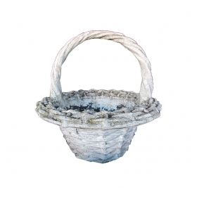 a boldly-scaled french faux basket-weave concrete jardinière with arching handle