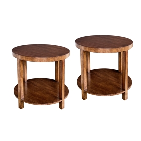 pair of mid-century light mahogany circular side tables by robsjohn-gibbings