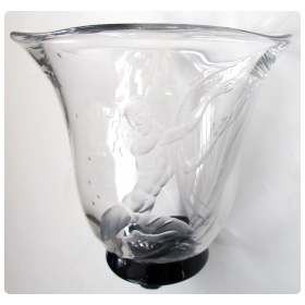 a good quality swedish art deco etched glass vase of an undersea harp player possibly apollo; form by simon gate, decoration by vicke lindstrand for orrefors; signed