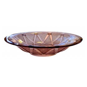 a large-scaled french art deco frosted and clear amethyst glass bowl with geometric design; with raised mark 'verlys france'