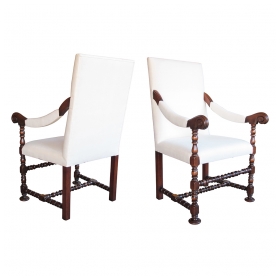 a robust pair of flemish baroque style walnut armchairs a la reine