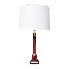 a stylish french 1940's crimson bakelite columnar lamp with bronze fittings