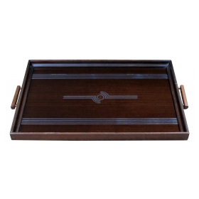 a chic english art deco mahogany rectangular tray with mirrored decoration