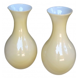 a large and shapely pair of murano 1970's butter-cream cased glass vases