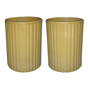 a large-scaled pair of american 1940's golden-yellow glazed ceramic umbrella jars; designer Harold Holman, Alamo Pottery, San Antonio, Texas