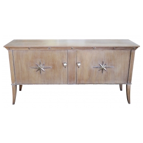 a stylish french mid-century 2-door cerused oak sideboard with silver-leaf star relief motifs