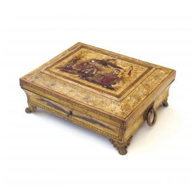 an elegant english regency yellow-lacquered chinoiserie jewelry box