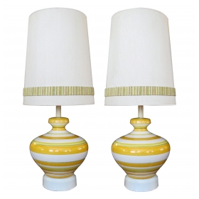 a vibrant and large-scaled pair of italian 1960's ovoid-shaped ceramic lamps with bold horizontal striping