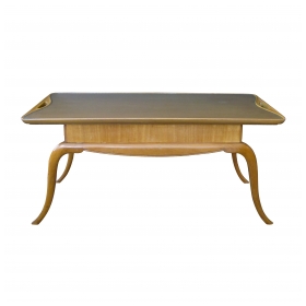 stylish italian mid-century pearwood cocktail table with graceful splayed legs