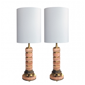 a good quality pair of french art deco rosso-pistalo marble columnar lamps with gilt-bronze and brass mounts