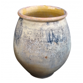 a large french earthenware confit pot with yellow-glazed interior