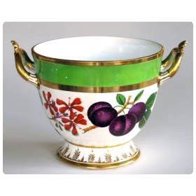 a good quality paris porcelain polychromed double-handled cache pot/jardiniere