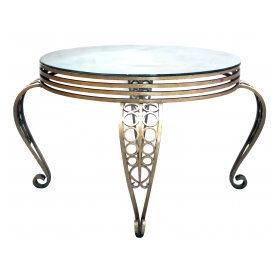 a shapely french art deco gilt iron circular table with mirrored top