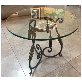 a charming french art deco wrought iron side table with glass top