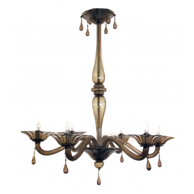 an elegant murano 1930's napoleone martinuzzi for venini 6-light chandelier of charcoal-brown glass