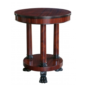 a handsome american classical-style circular ribbon-mahogany tripod gueridon/side table with ebonized highlights