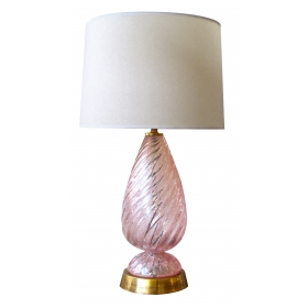 a shimmering murano mid-century pink glass lamp with silver inclusions