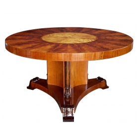  finely crafted swedish art deco circular table with well-figured flame mahogany and satin birchwood